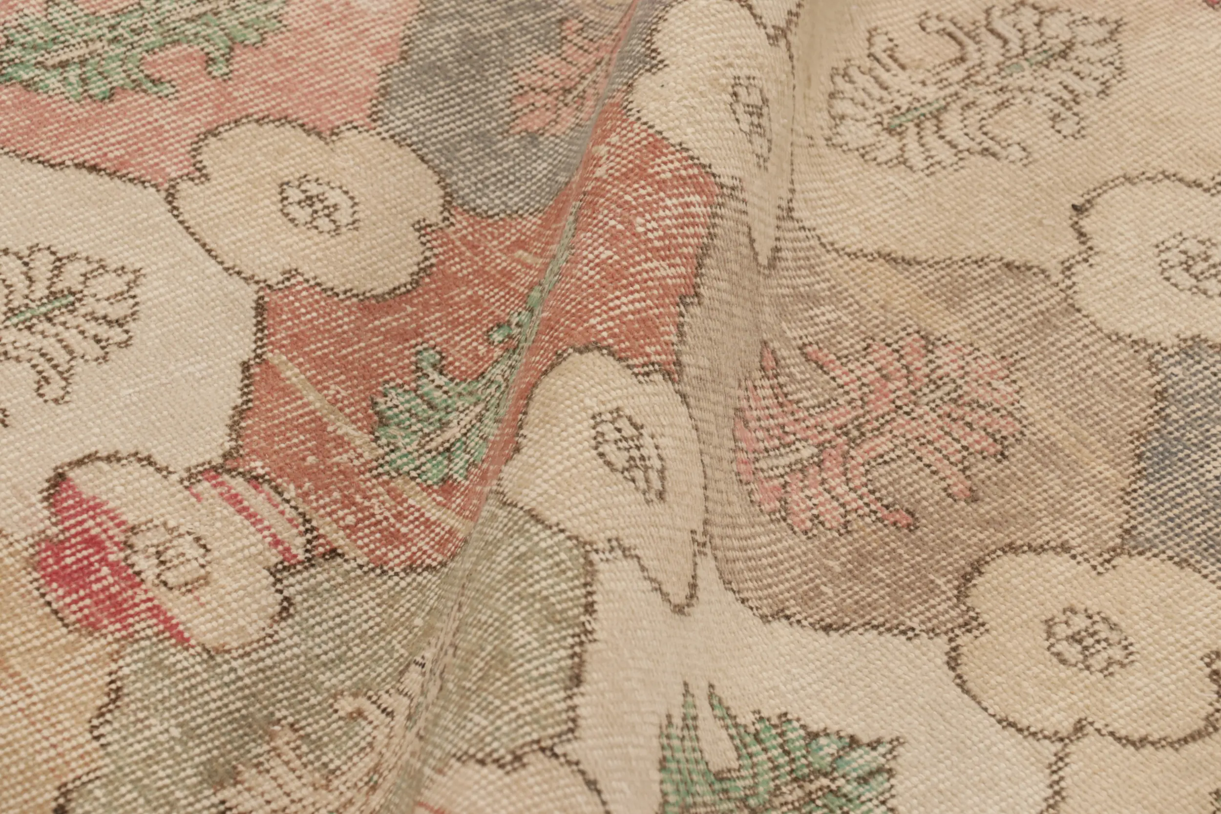 Vintage Turkish Distressed Floral Geometric Rug