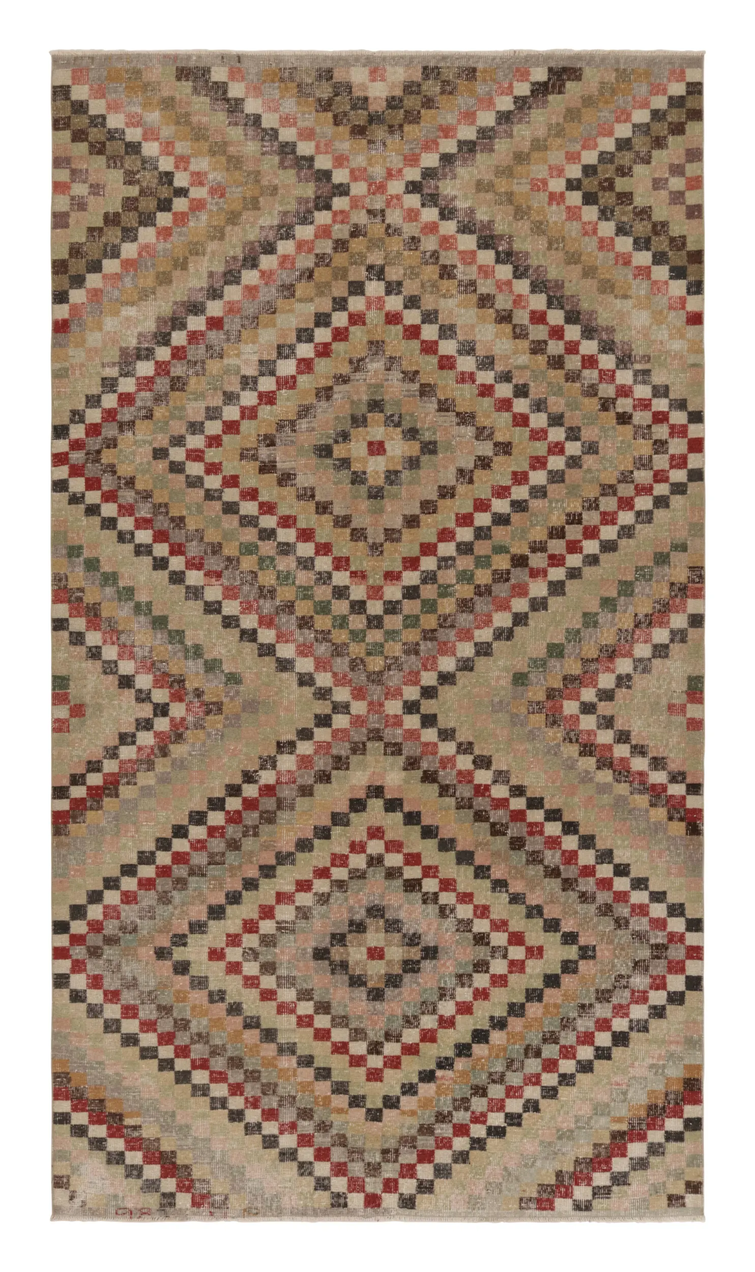 Vintage Turkish Distressed Geometric Rug