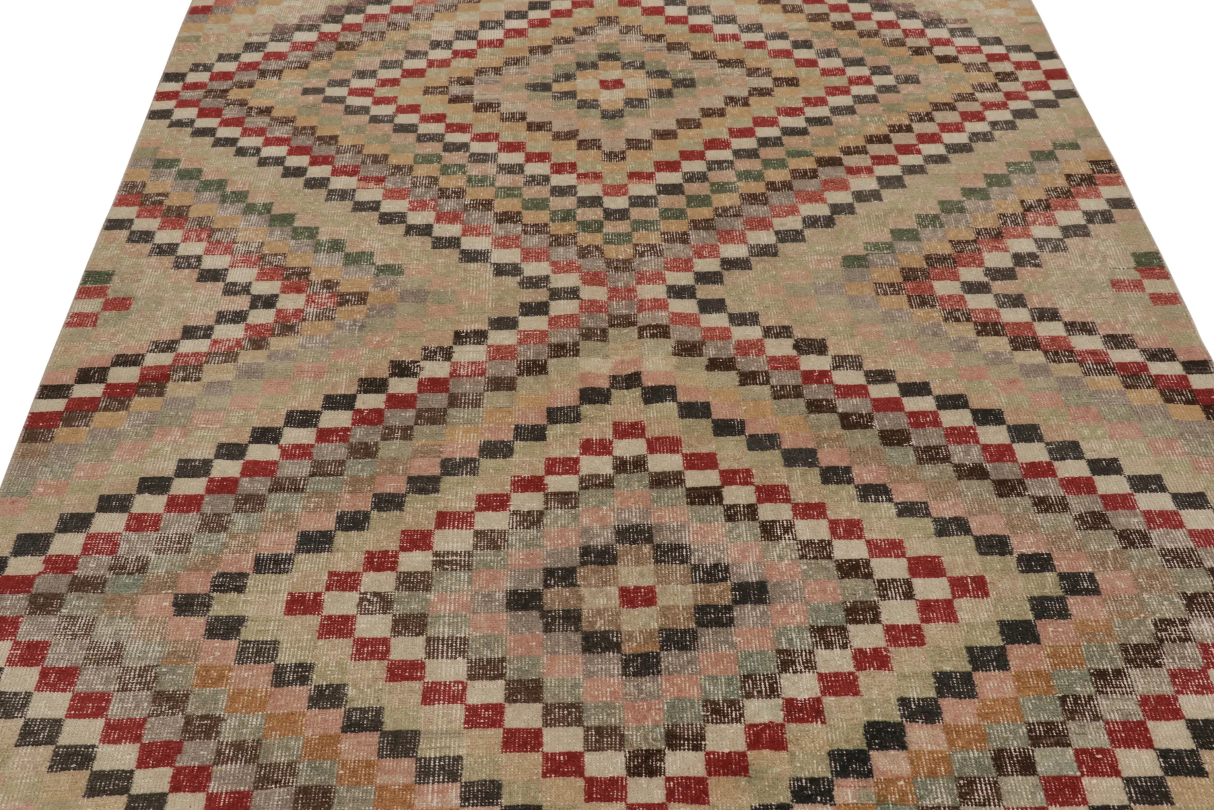 Vintage Turkish Distressed Geometric Rug