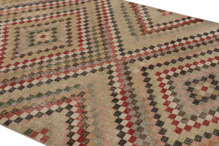 Vintage Turkish Distressed Geometric Rug