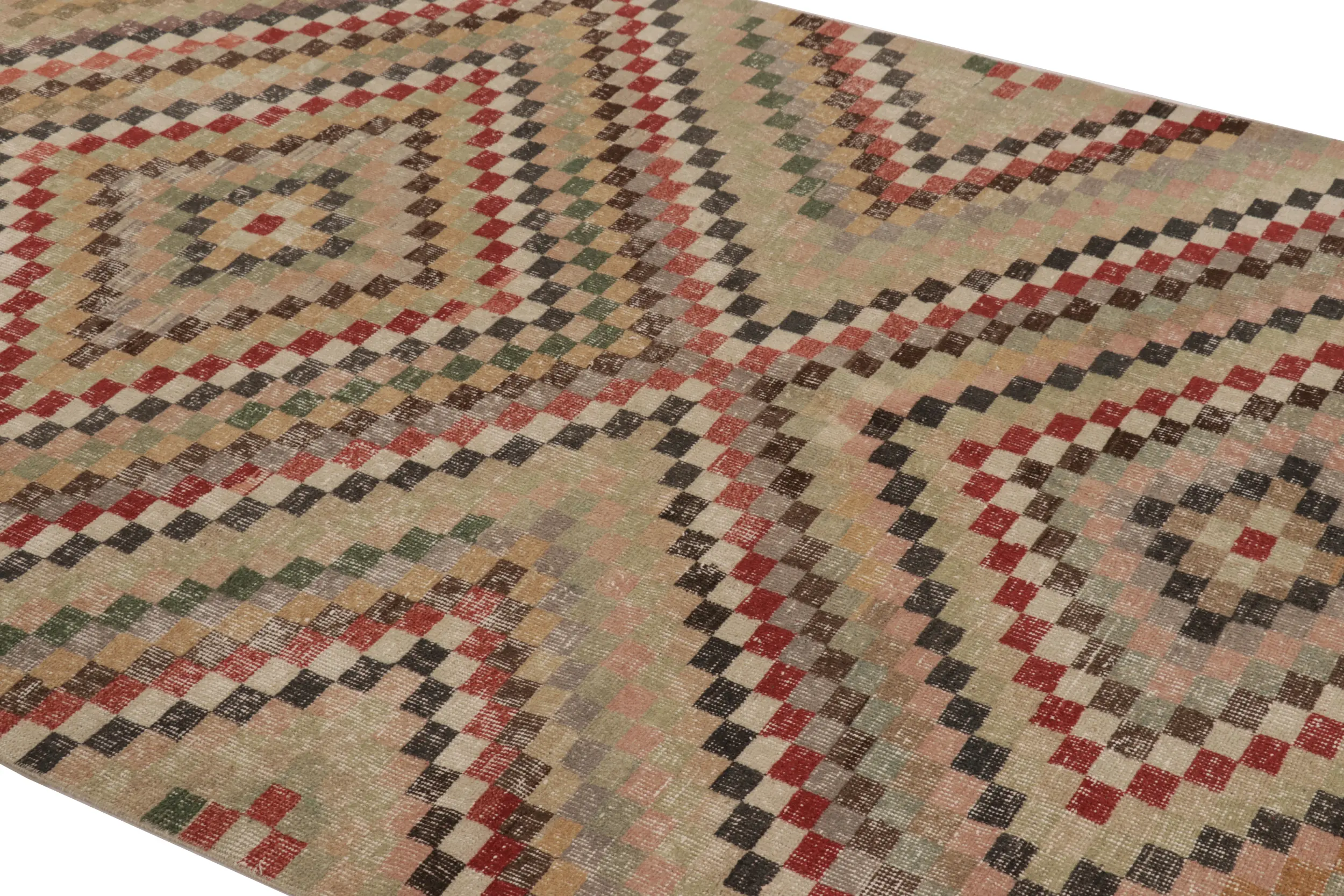 Vintage Turkish Distressed Geometric Rug