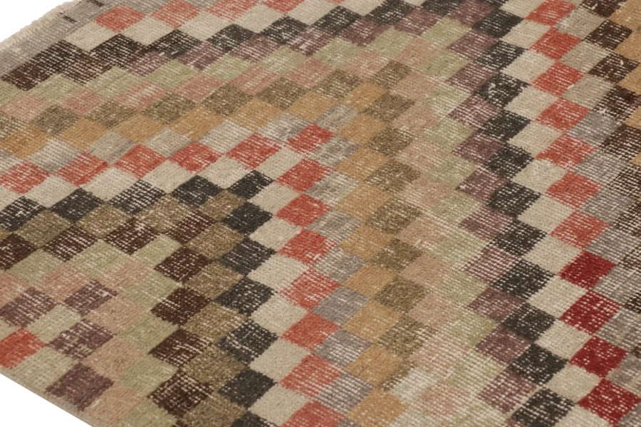 Vintage Turkish Distressed Geometric Rug