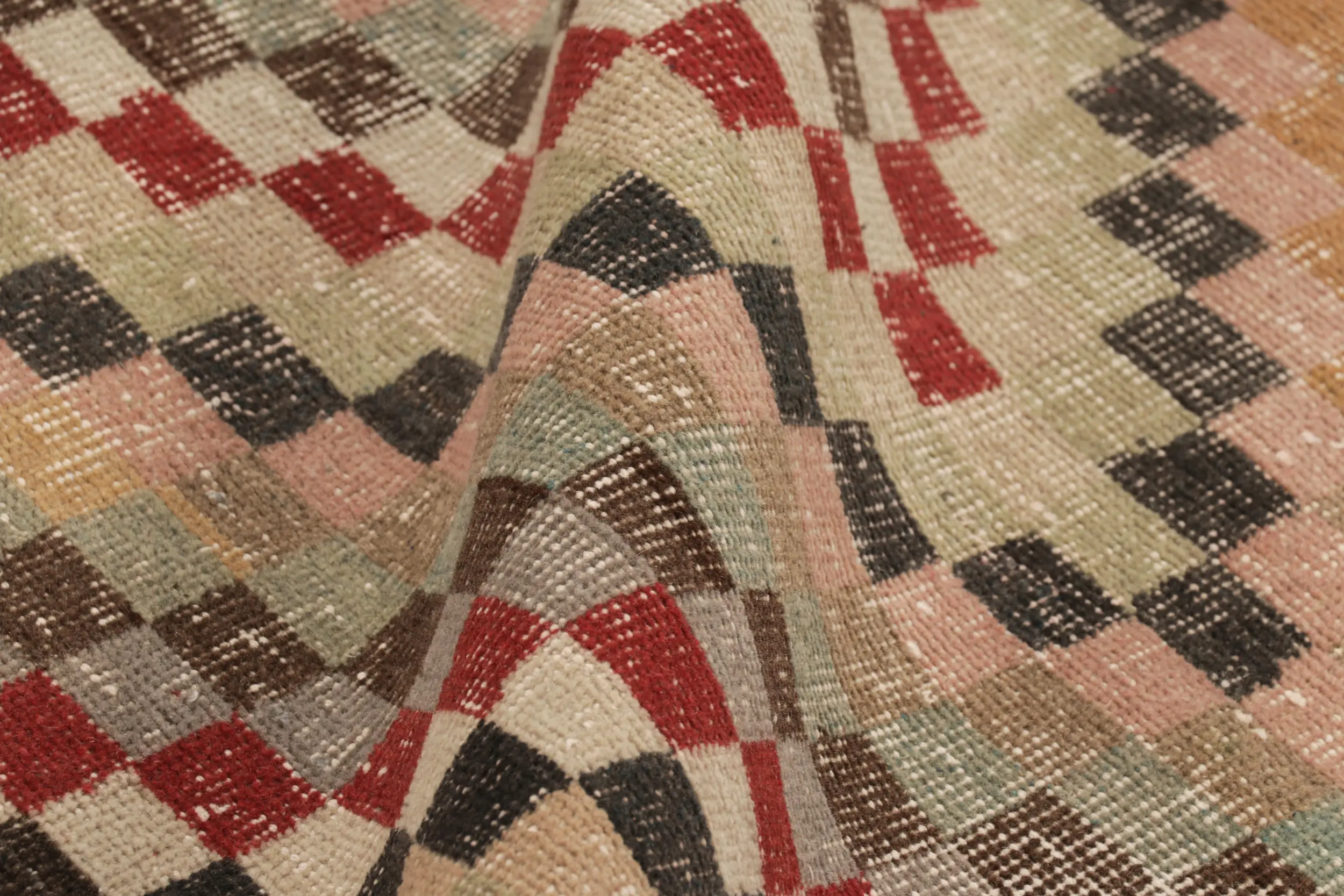 Vintage Turkish Distressed Geometric Rug