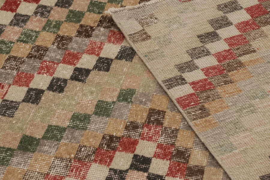 Vintage Turkish Distressed Geometric Rug