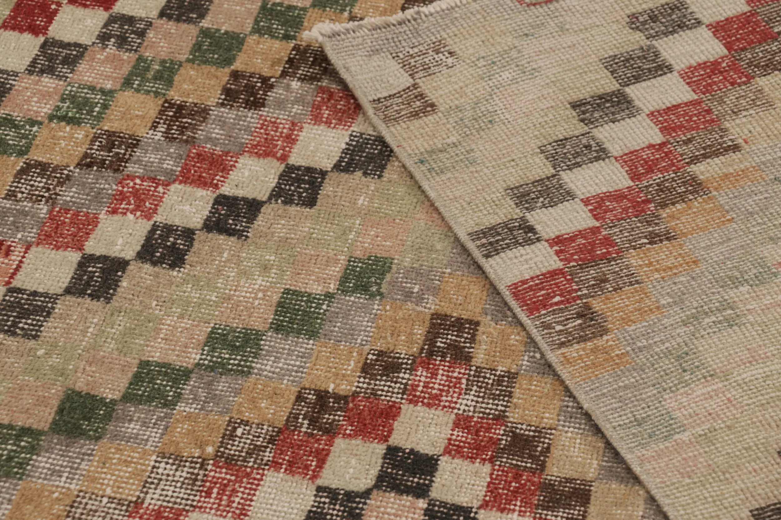Vintage Turkish Distressed Geometric Rug