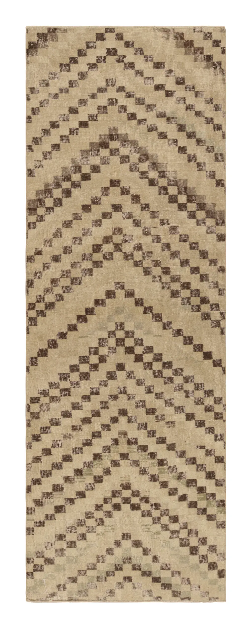 Vintage Turkish Distressed hand-knotted Geometric Rug