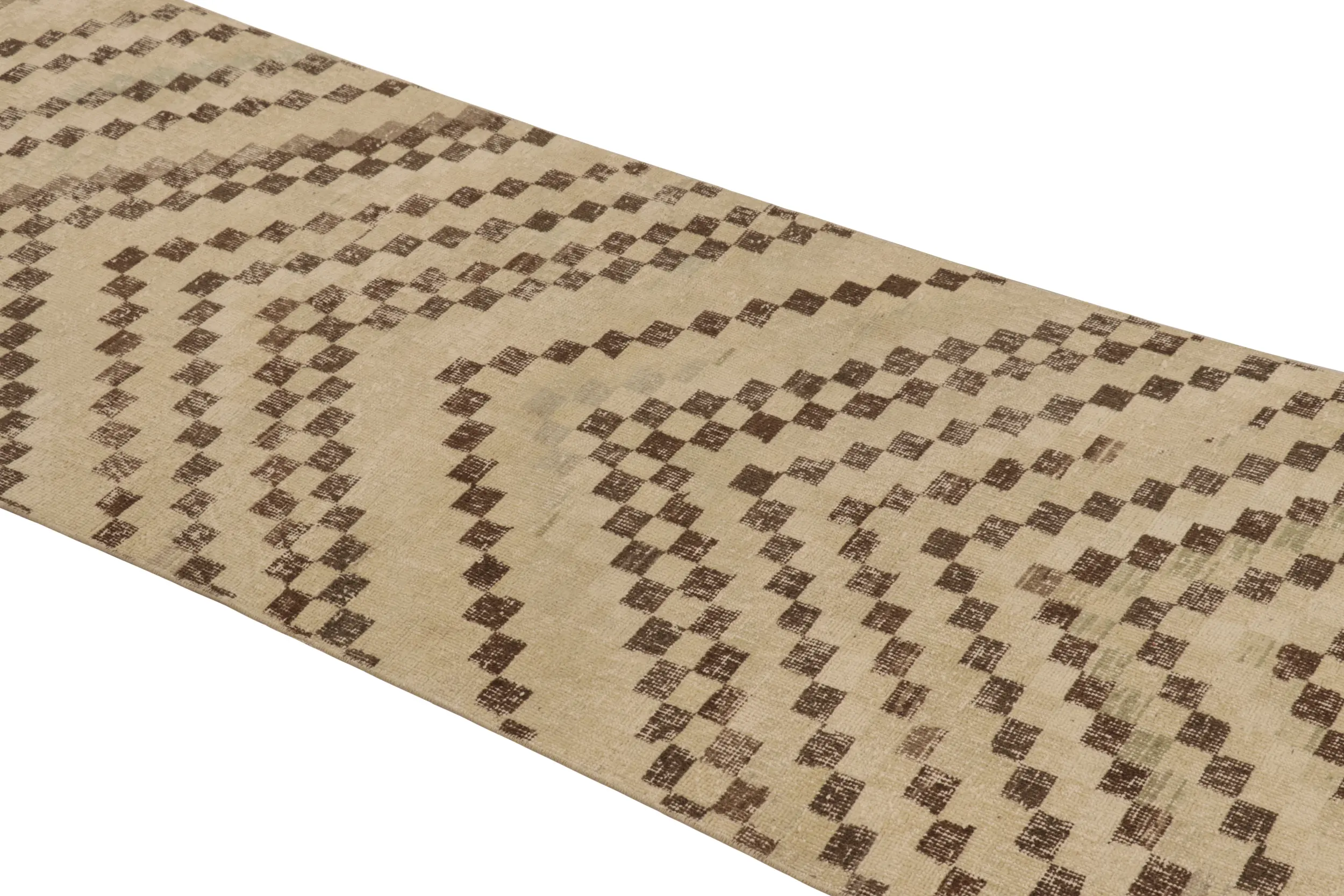 Vintage Turkish Distressed hand-knotted Geometric Rug