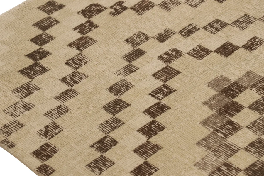 Vintage Turkish Distressed hand-knotted Geometric Rug