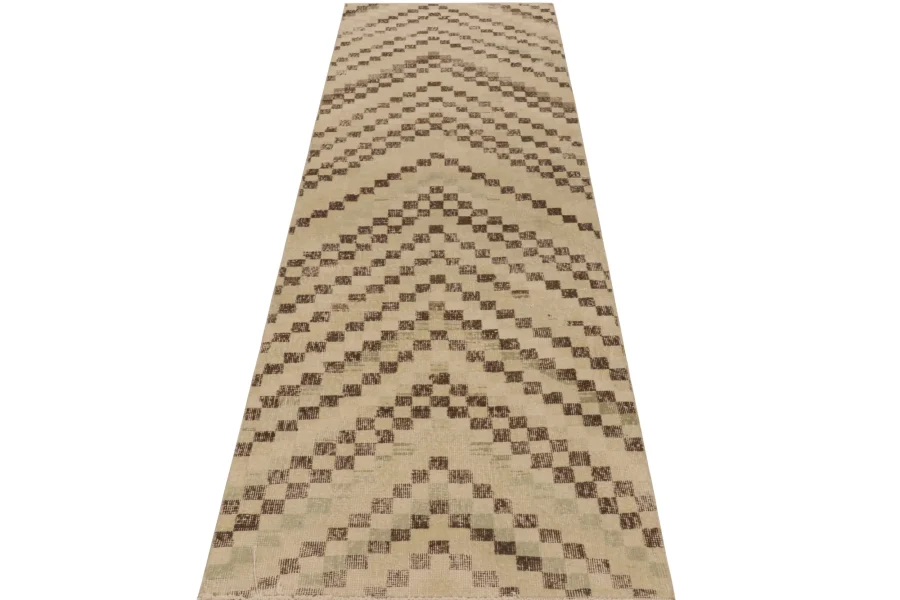 Vintage Turkish Distressed hand-knotted Geometric Rug