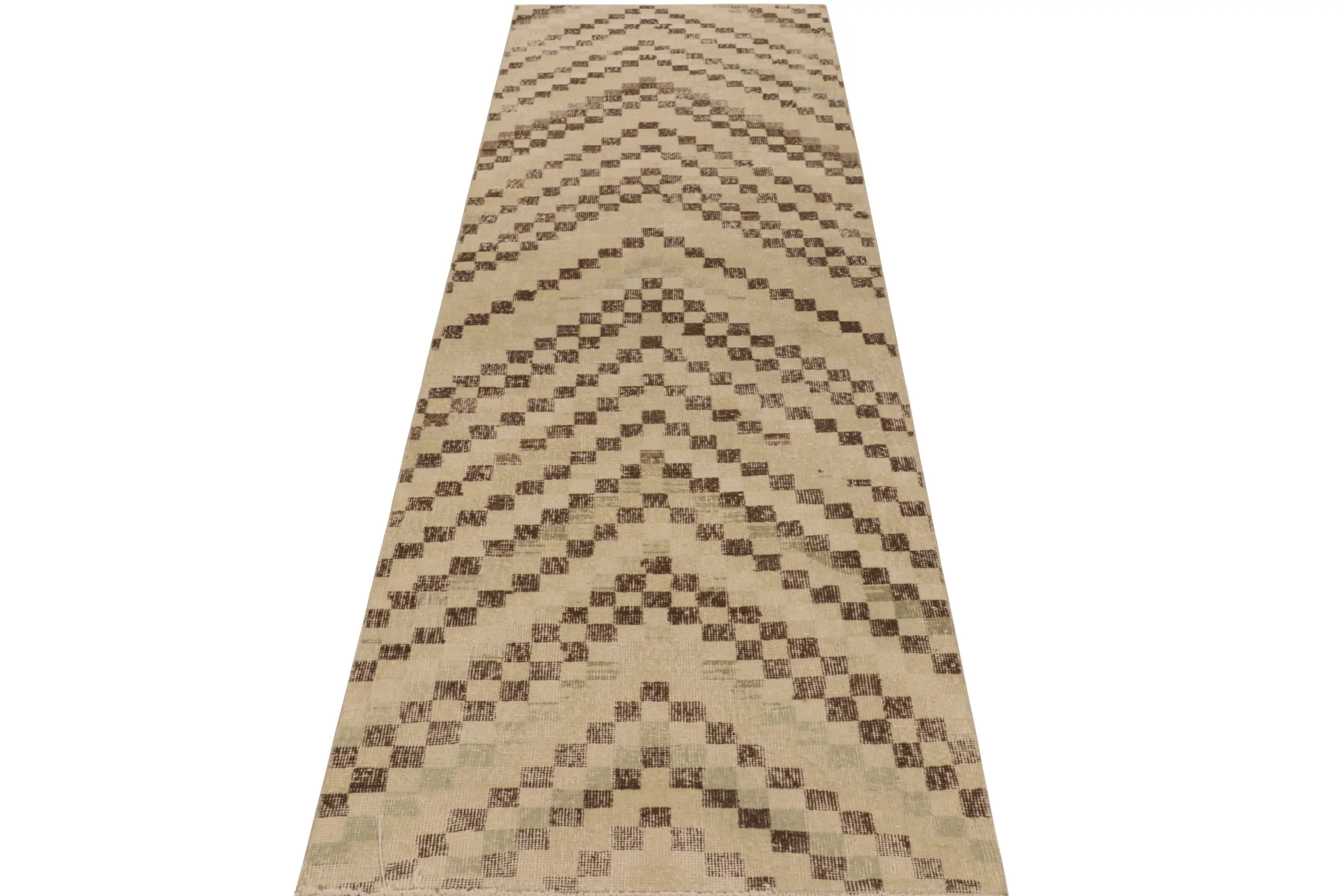 Vintage Turkish Distressed hand-knotted Geometric Rug