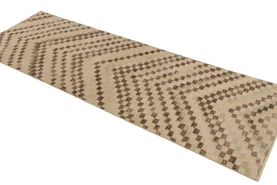 Vintage Turkish Distressed hand-knotted Geometric Rug