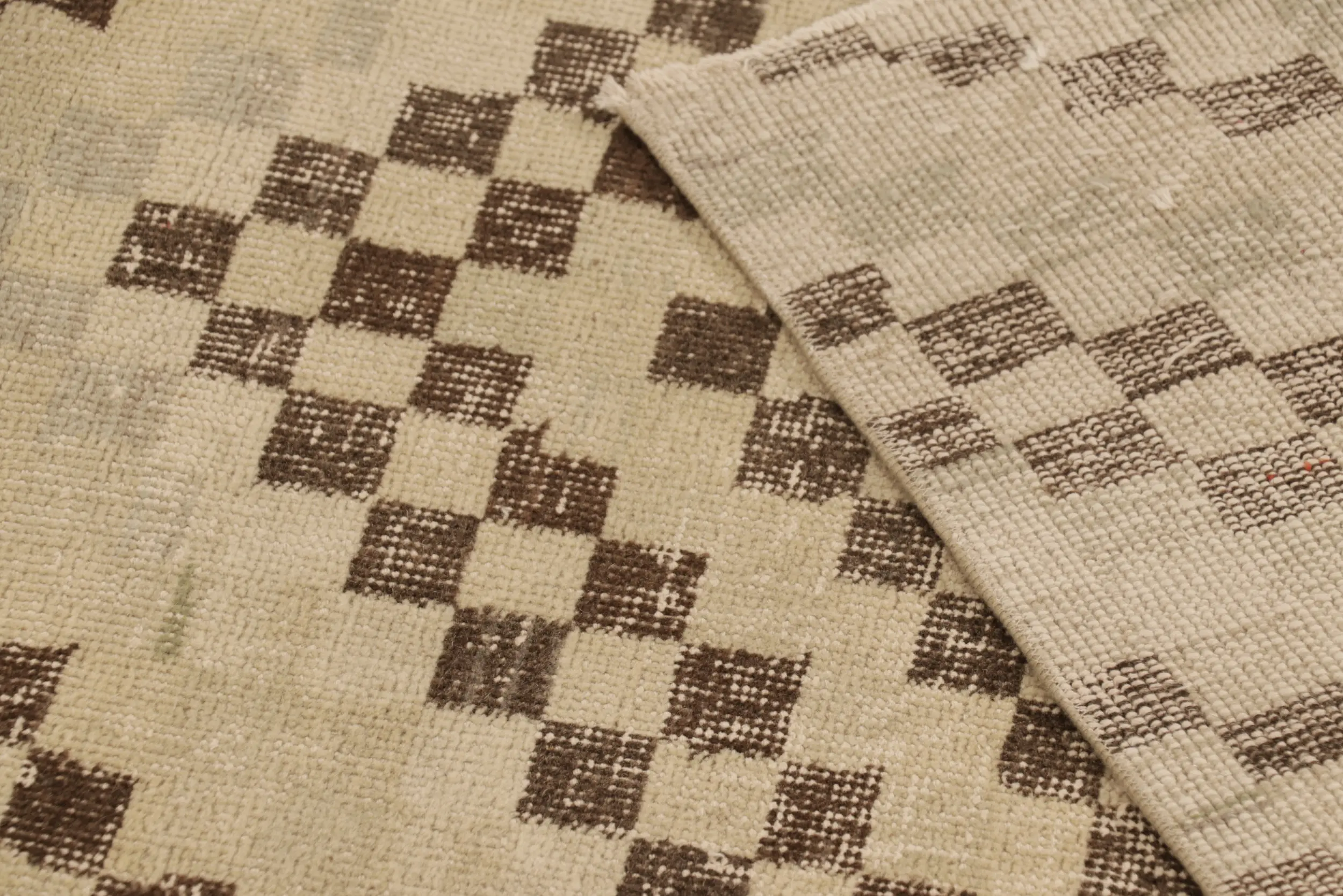 Vintage Turkish Distressed hand-knotted Geometric Rug