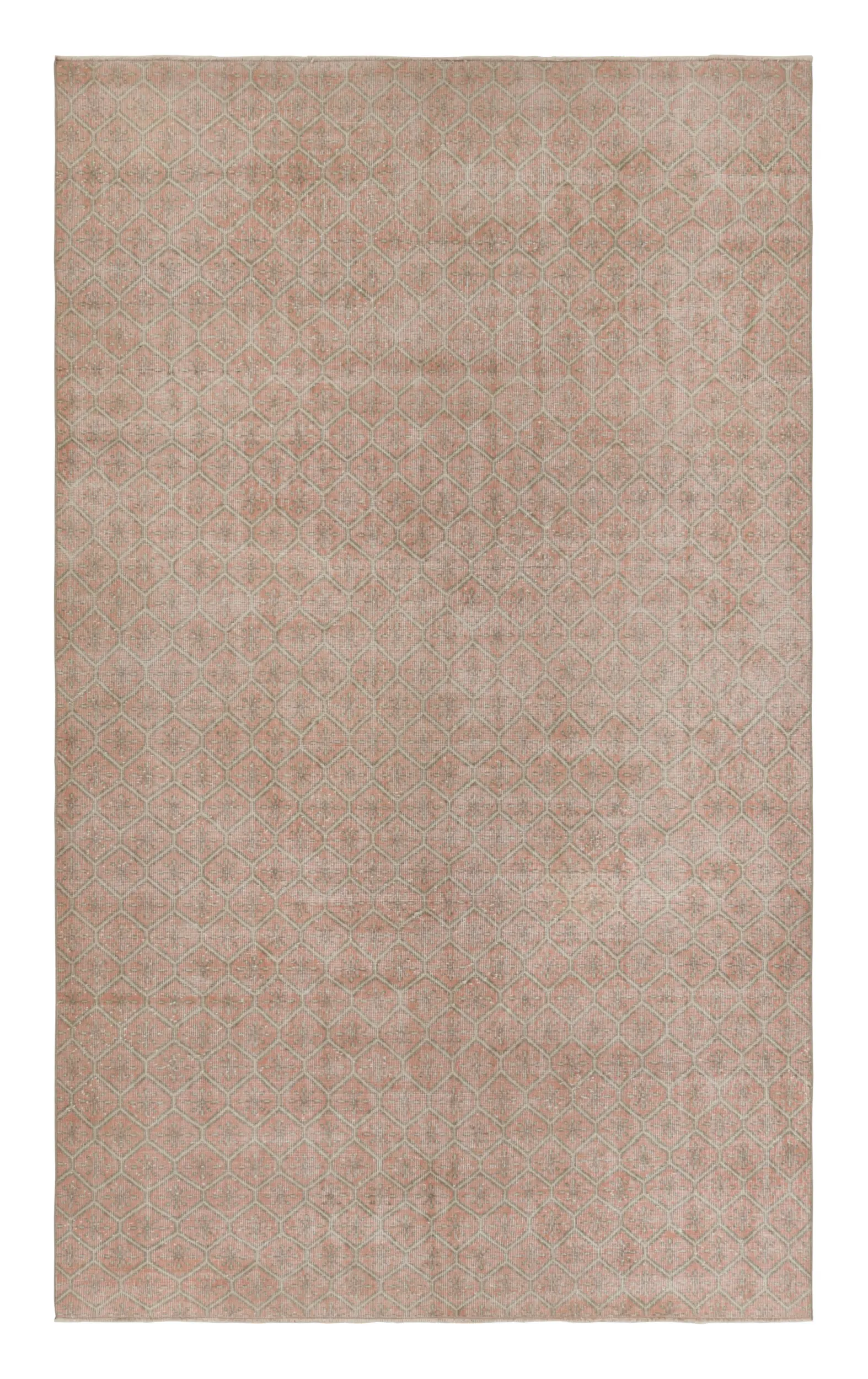 Vintage Turkish Distressed Geometric Rug