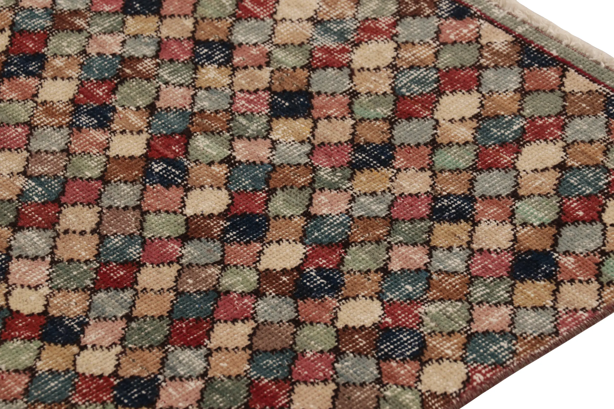 Vintage Turkish Distressed Runner, Polychromatic Geometric Rug