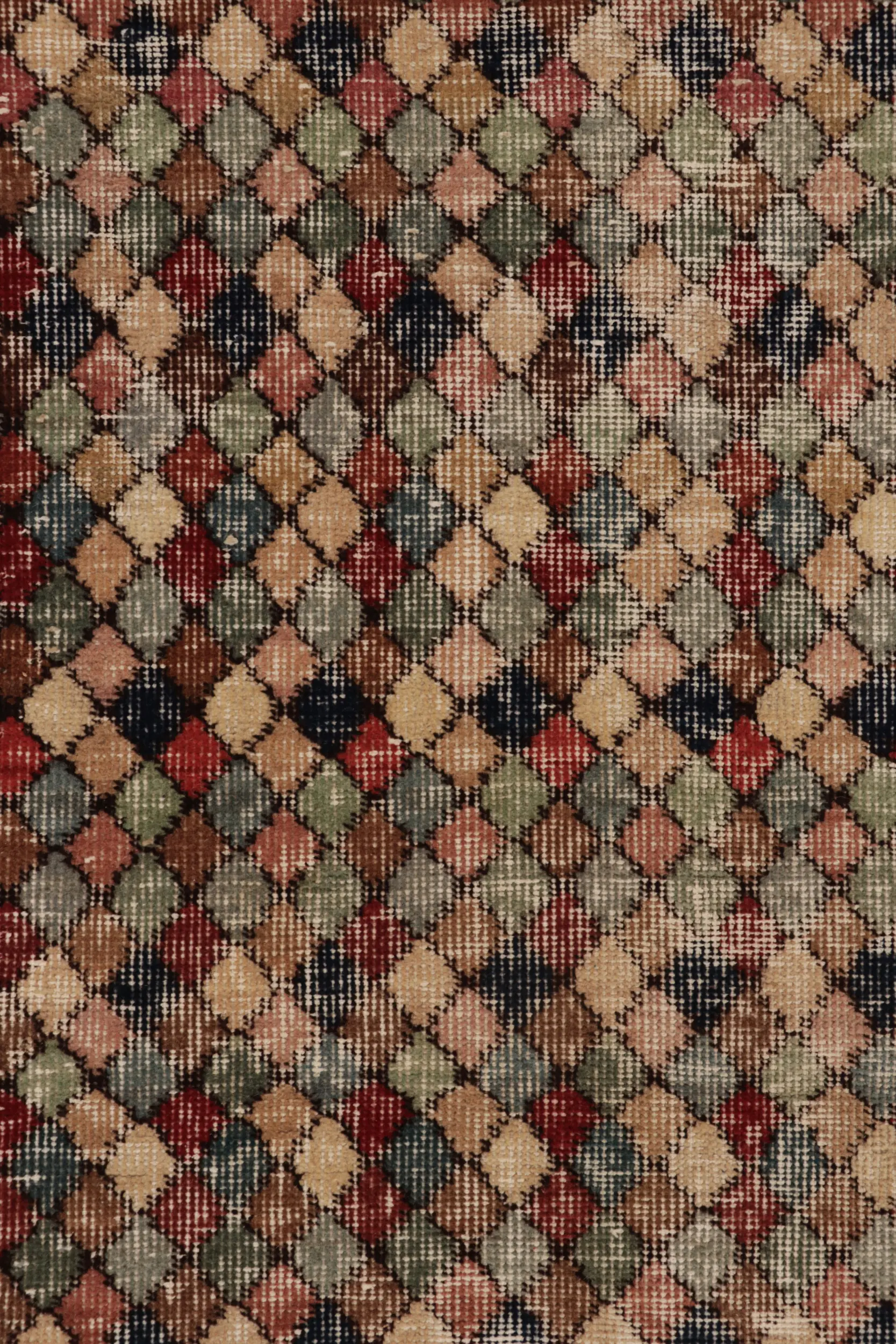 Vintage Turkish Distressed Runner, Polychromatic Geometric Rug