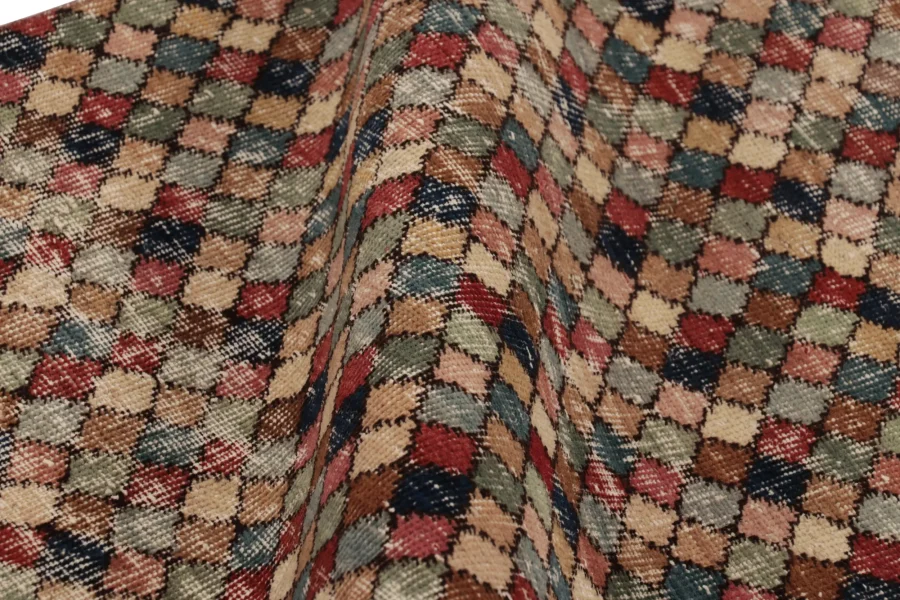 Vintage Turkish Distressed Runner, Polychromatic Geometric Rug