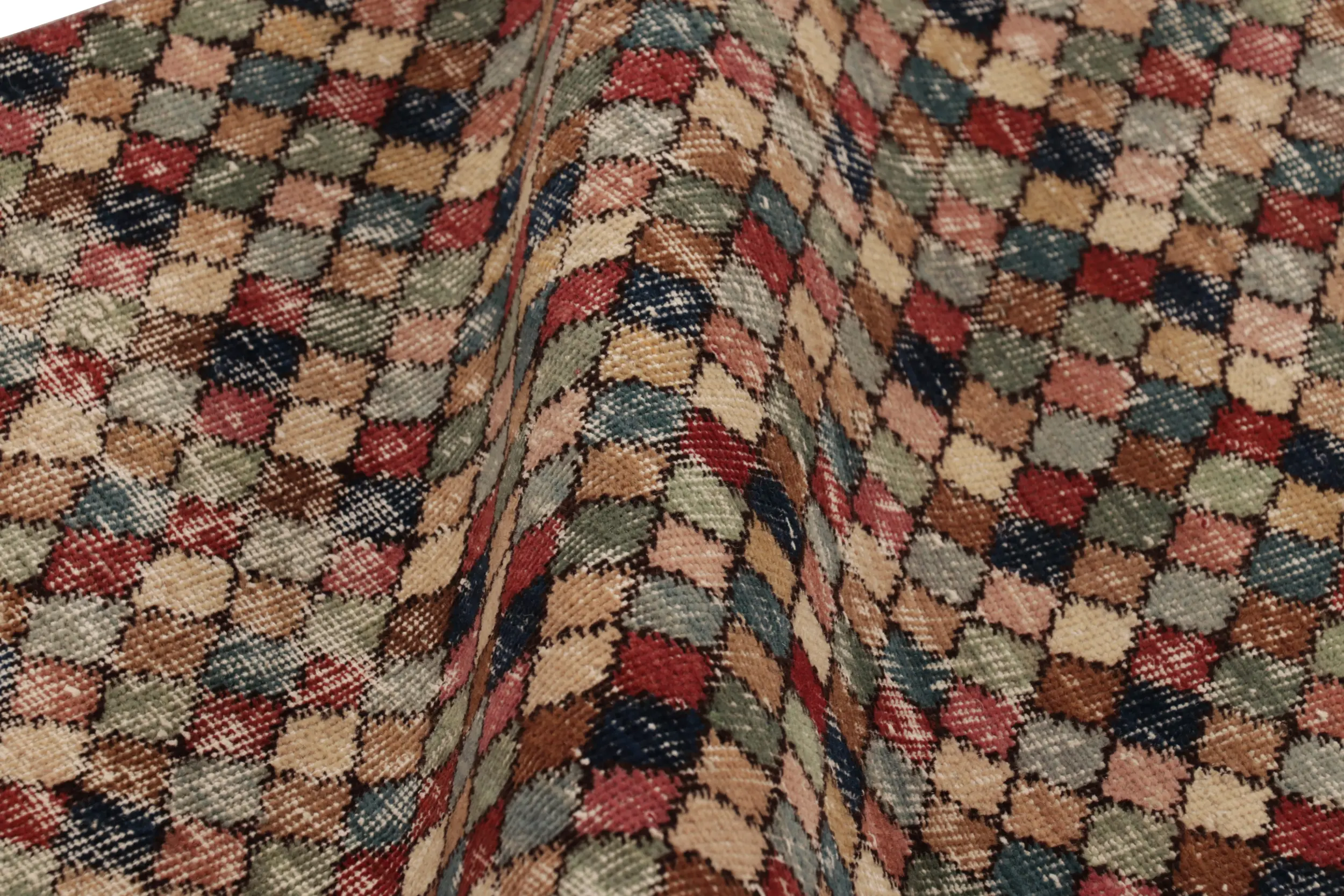 Vintage Turkish Distressed Runner, Polychromatic Geometric Rug