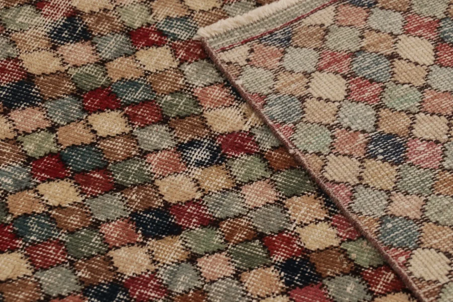 Vintage Turkish Distressed Runner, Polychromatic Geometric Rug
