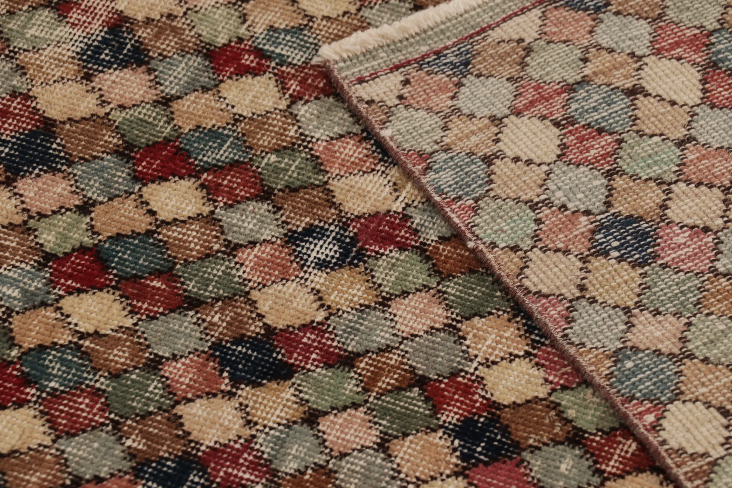 Vintage Turkish Distressed Runner, Polychromatic Geometric Rug