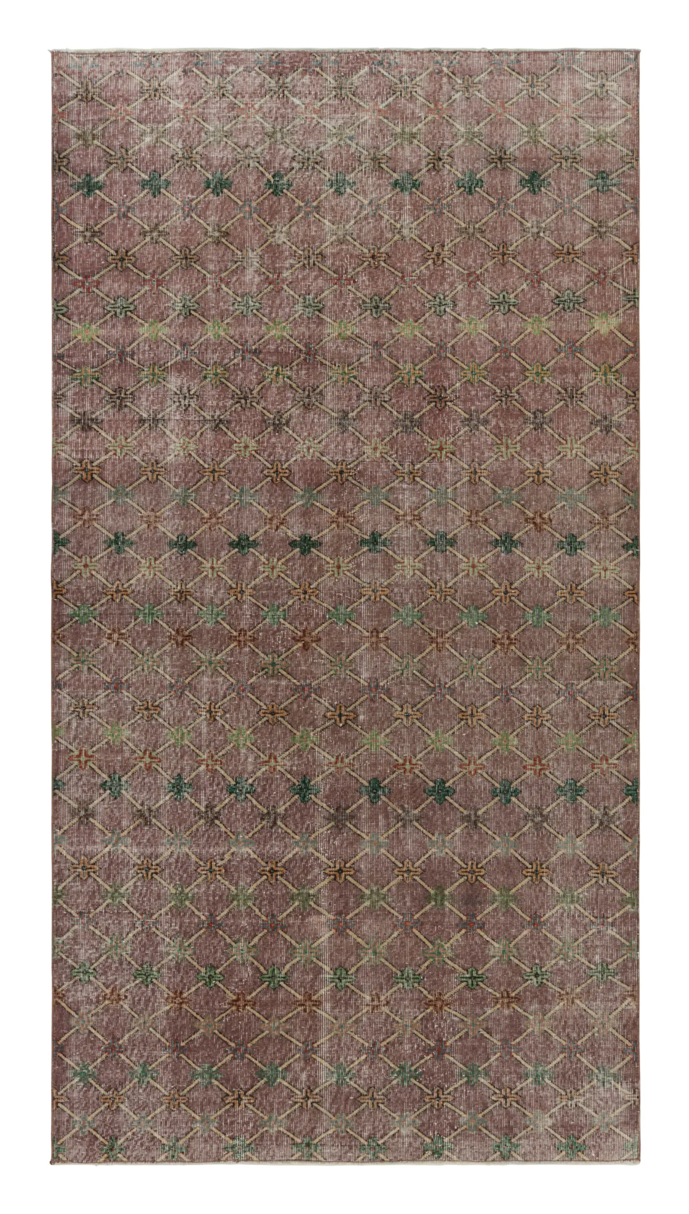 Vintage Turkish Distressed Geometric Runner Rug