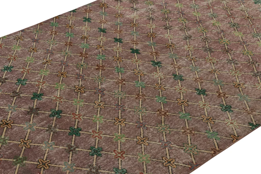 Vintage Turkish Distressed Geometric Runner Rug