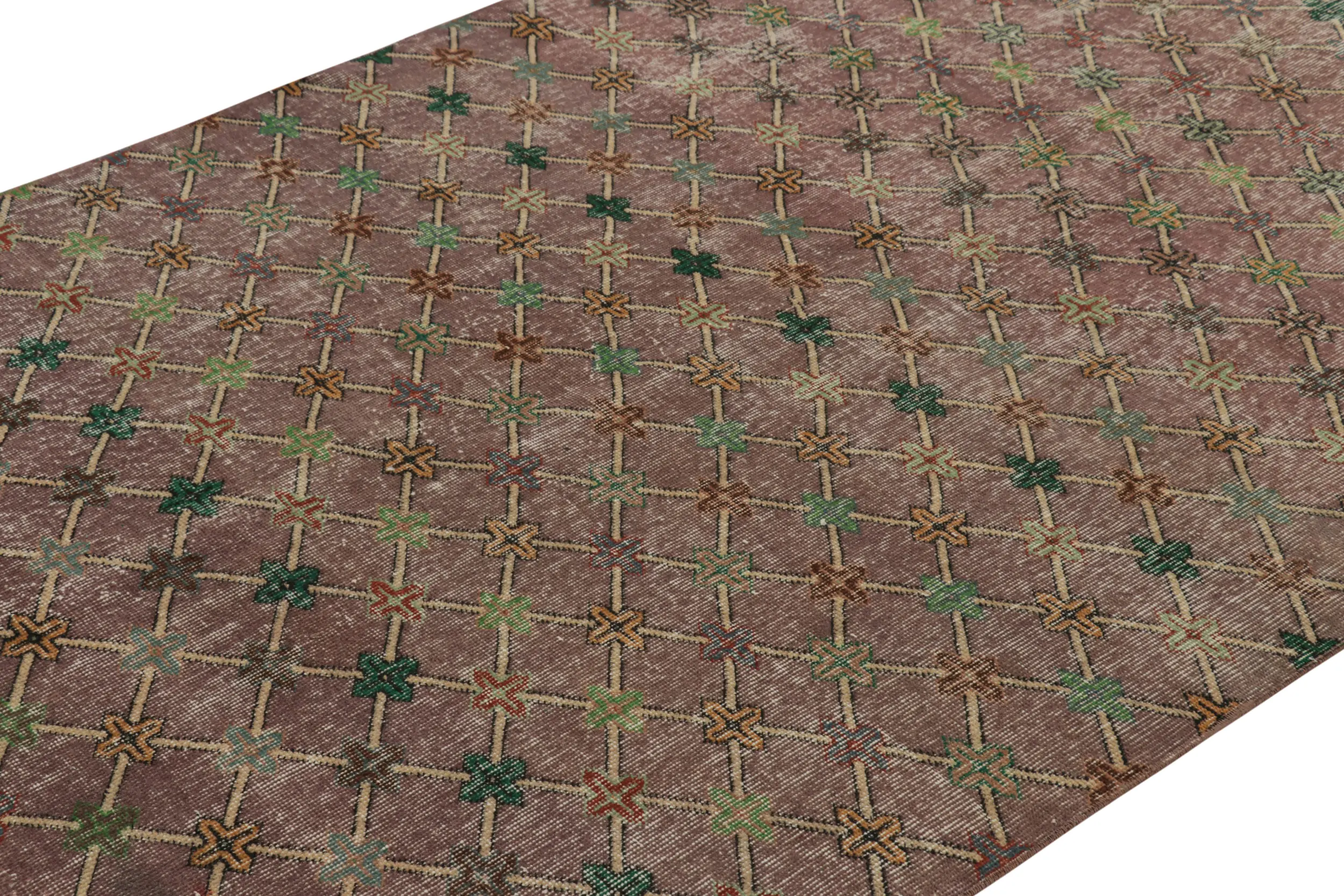 Vintage Turkish Distressed Geometric Runner Rug