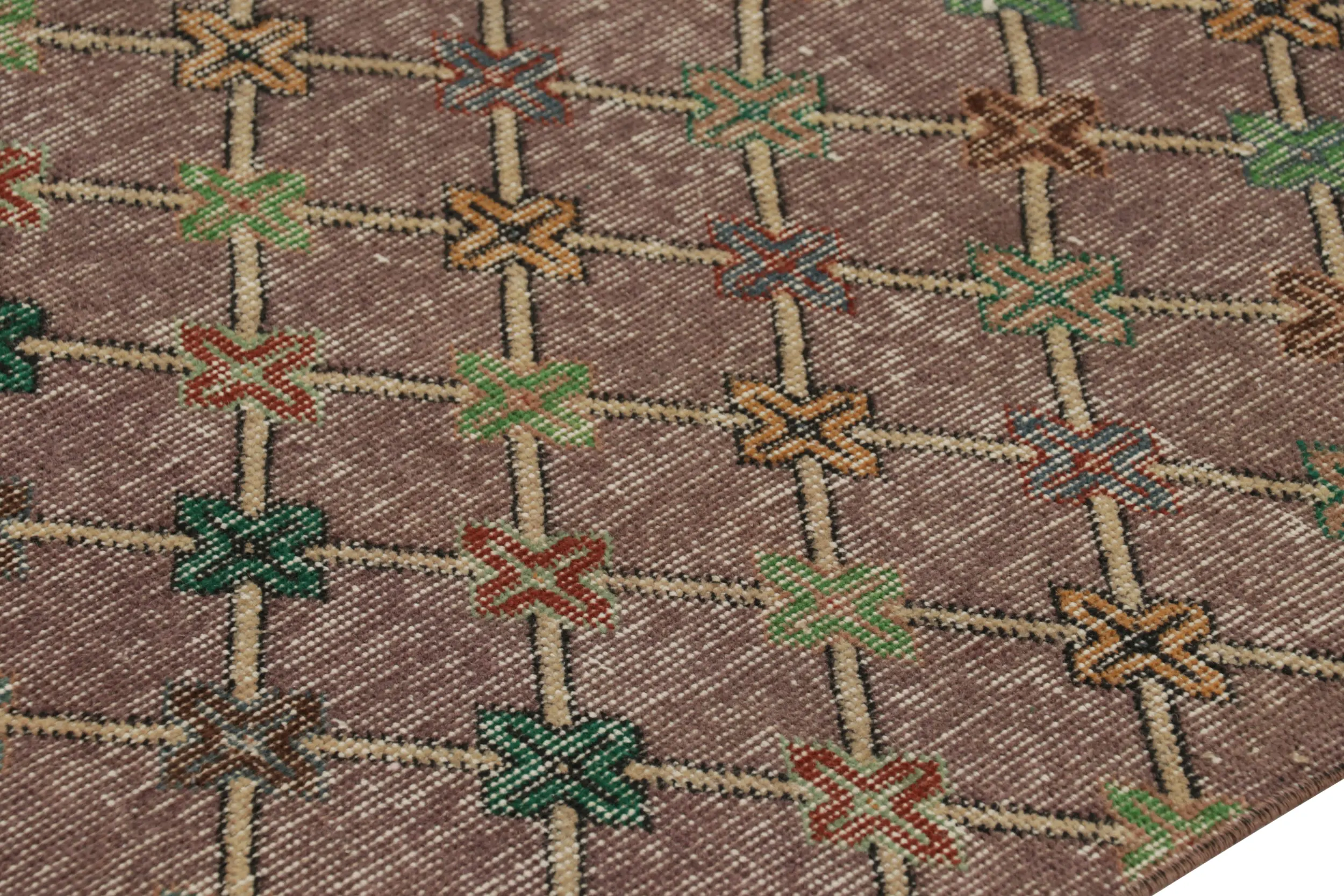 Vintage Turkish Distressed Geometric Runner Rug