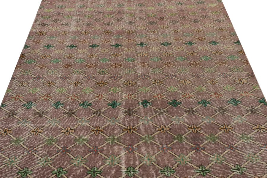 Vintage Turkish Distressed Geometric Runner Rug