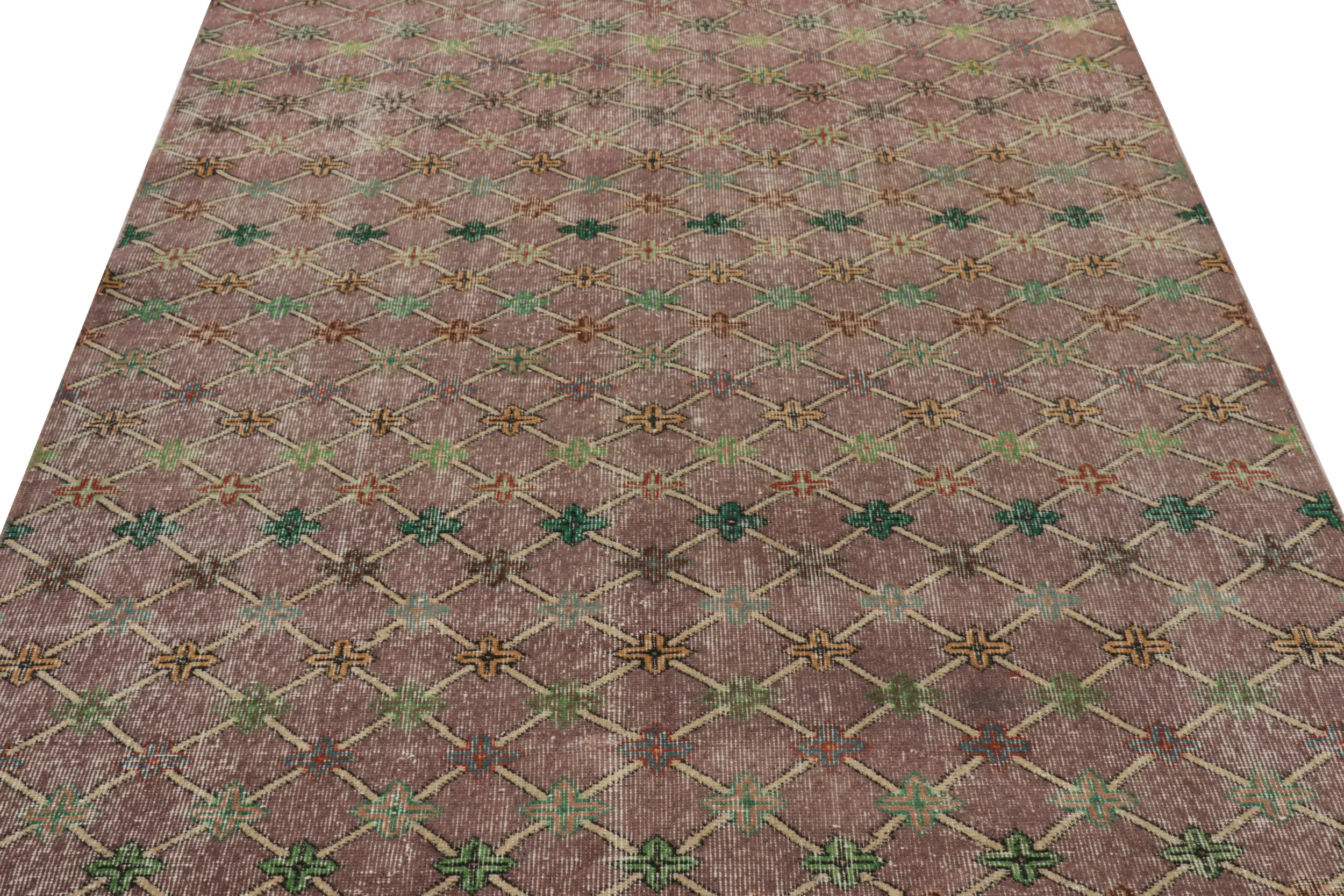 Vintage Turkish Distressed Geometric Runner Rug