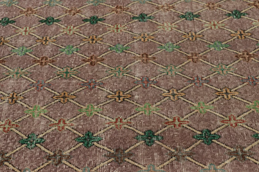 Vintage Turkish Distressed Geometric Runner Rug