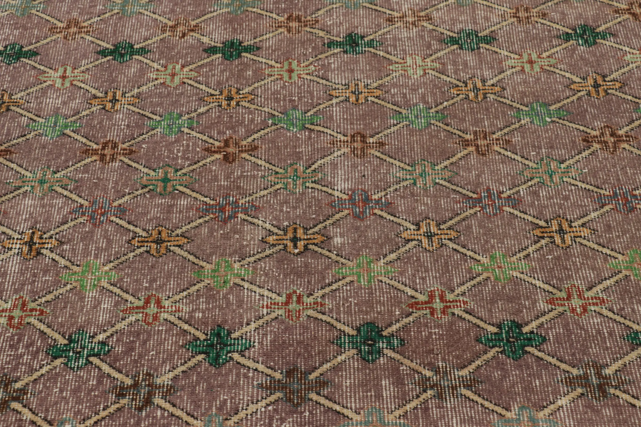 Vintage Turkish Distressed Geometric Runner Rug