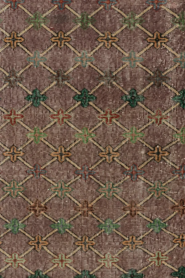 Vintage Turkish Distressed Geometric Runner Rug