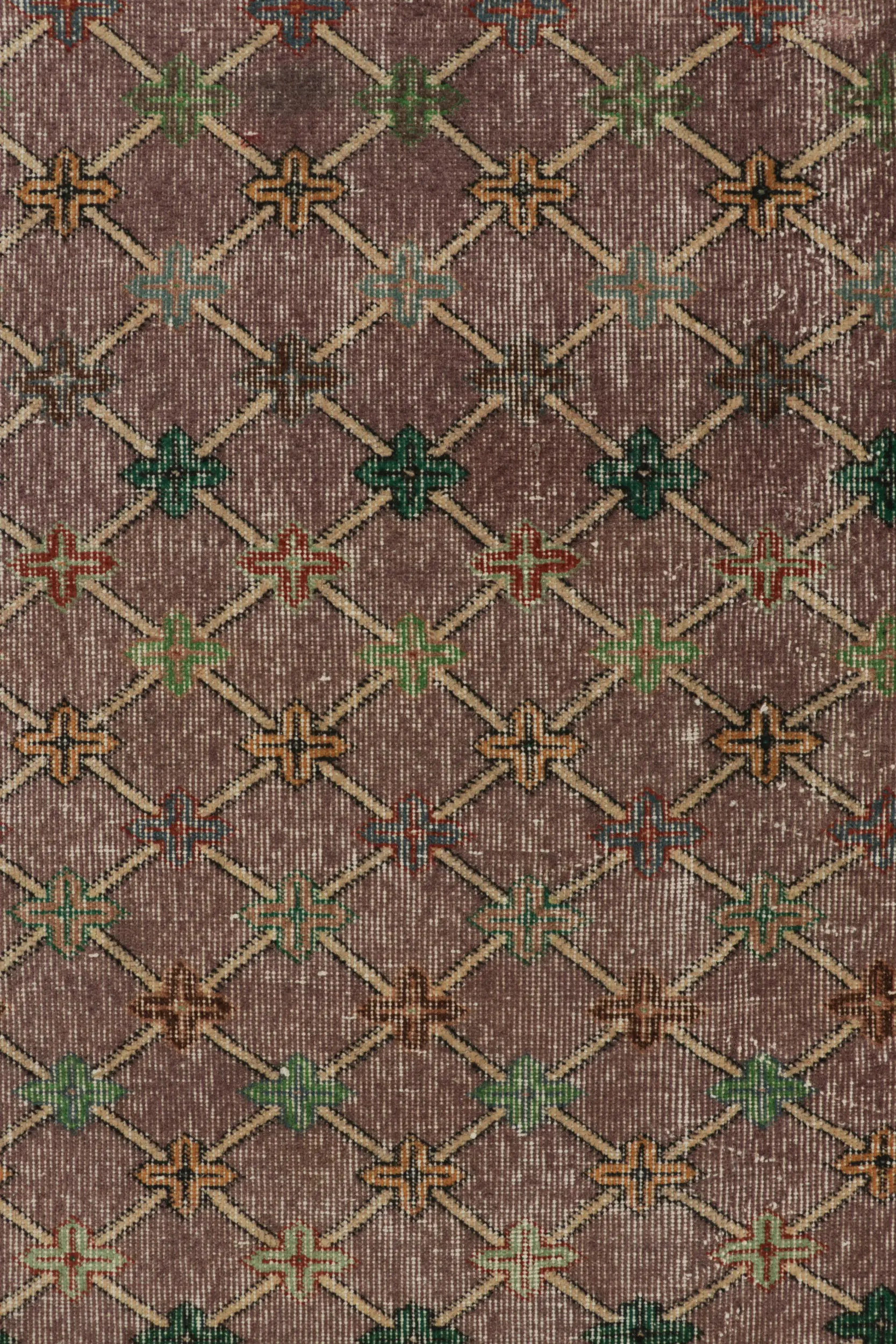 Vintage Turkish Distressed Geometric Runner Rug