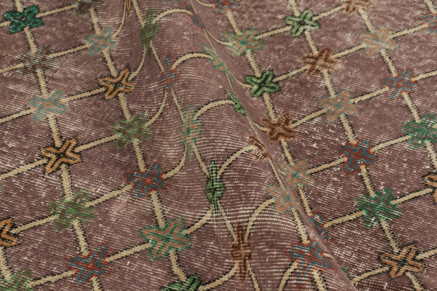 Vintage Turkish Distressed Geometric Runner Rug