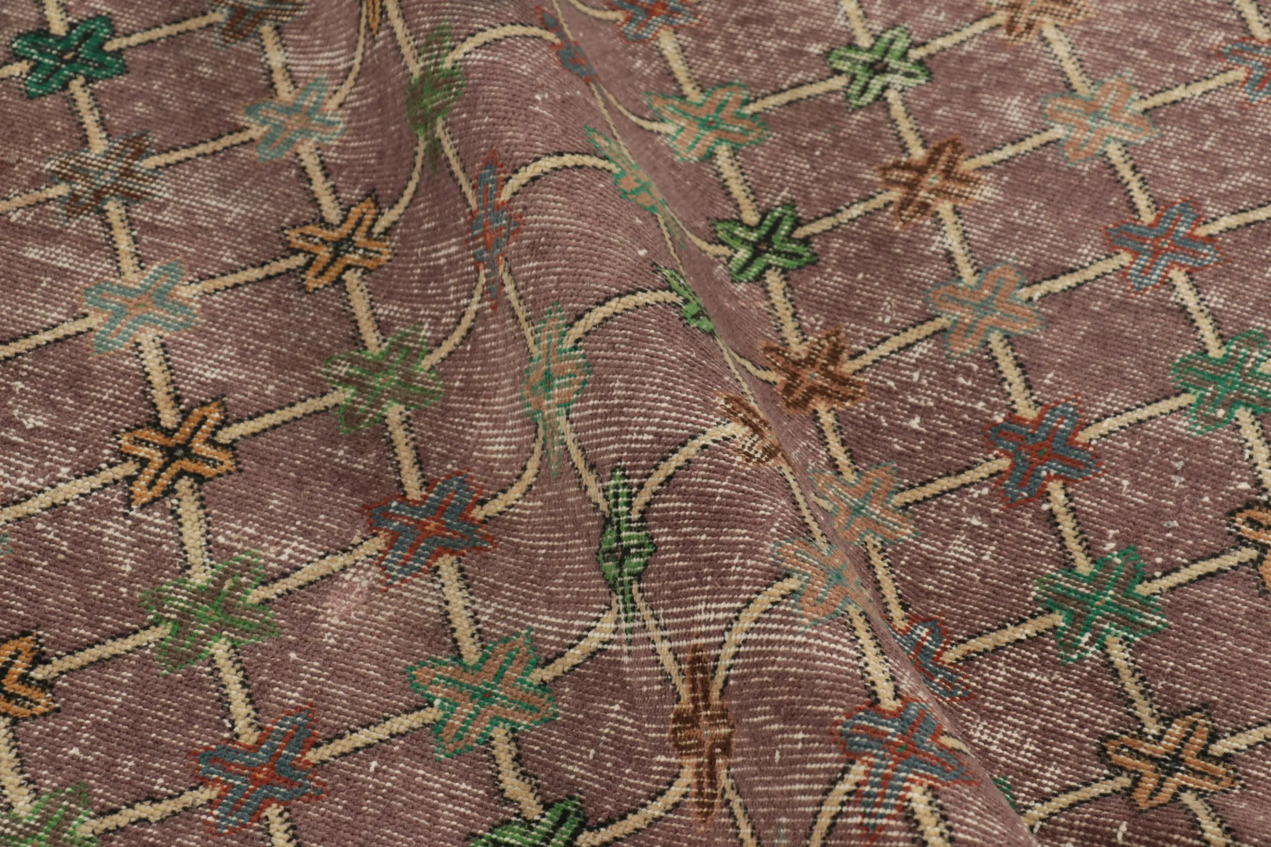 Vintage Turkish Distressed Geometric Runner Rug