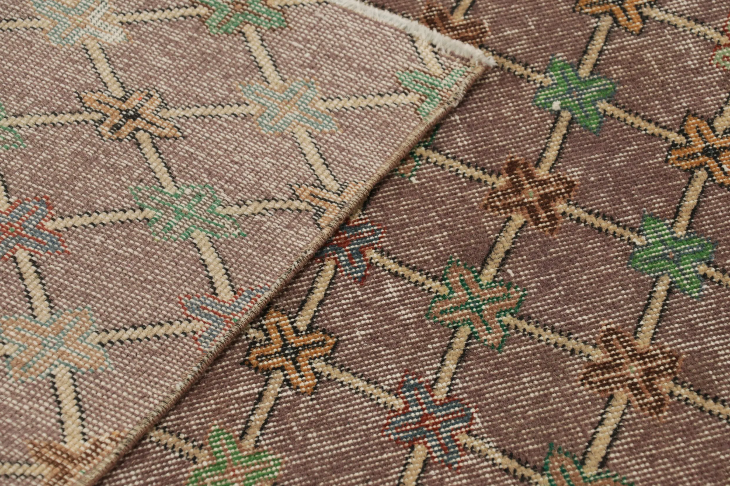 Vintage Turkish Distressed Geometric Runner Rug