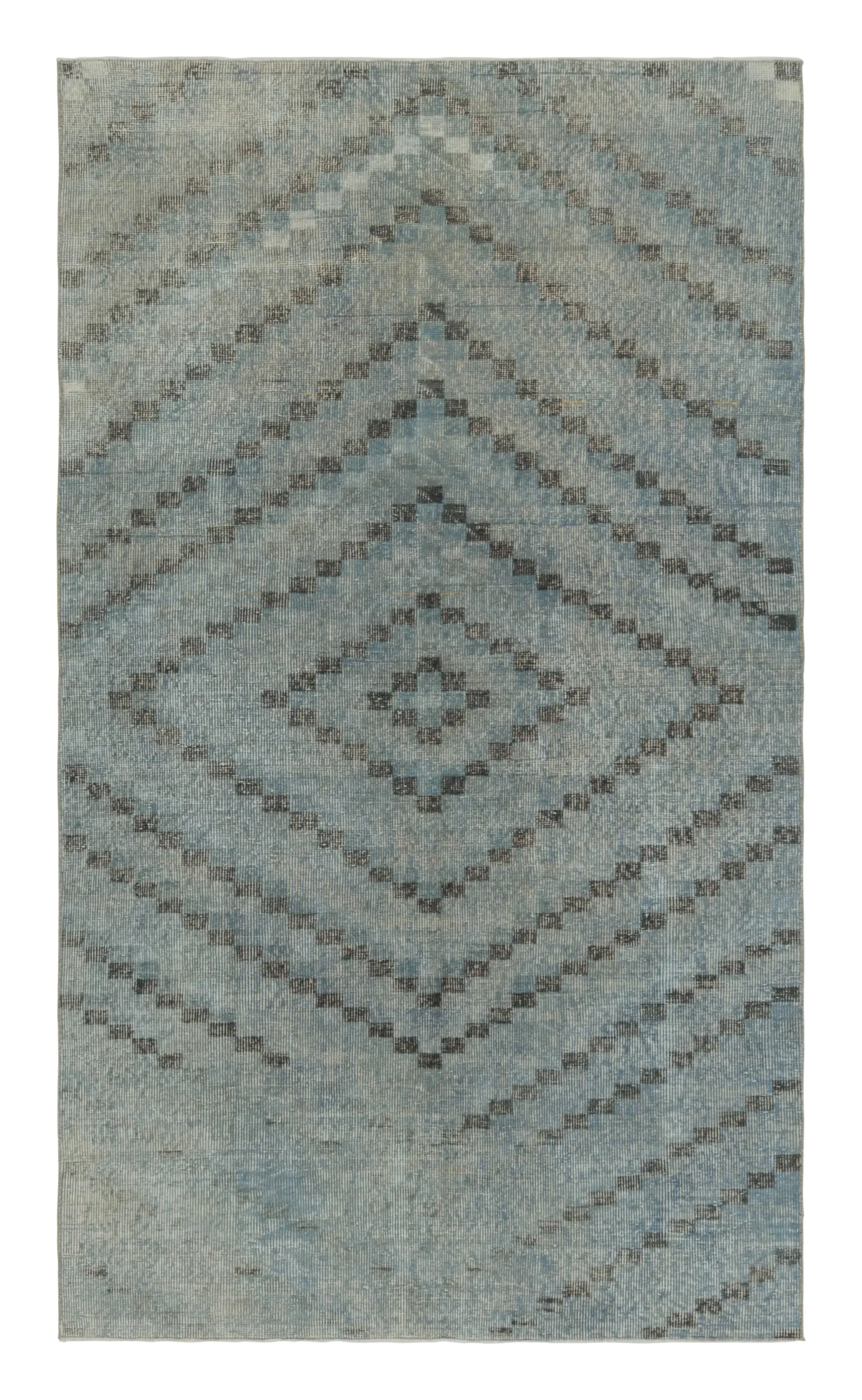 Vintage Turkish Distressed Geometric Rug