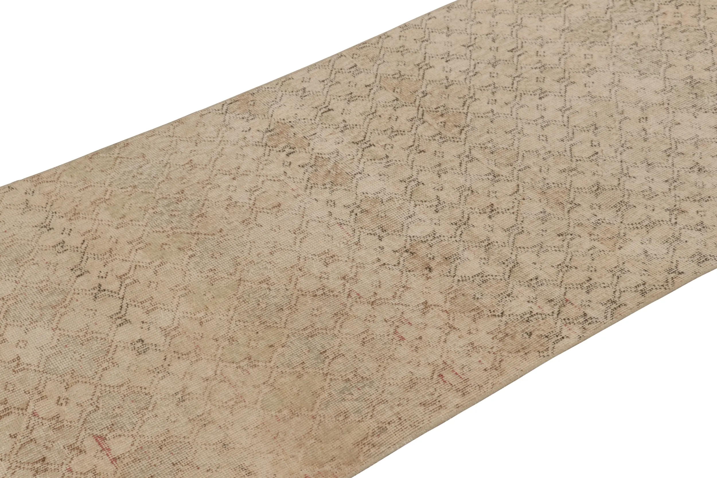 Vintage Turkish Distressed Geometric Runner Rug