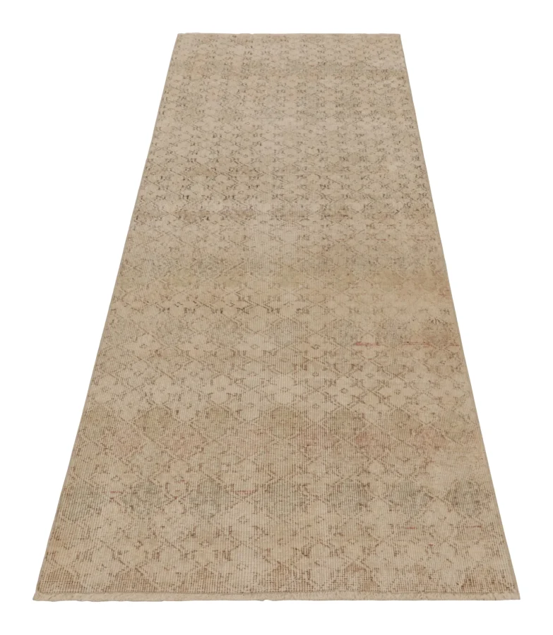 Vintage Turkish Distressed Geometric Runner Rug