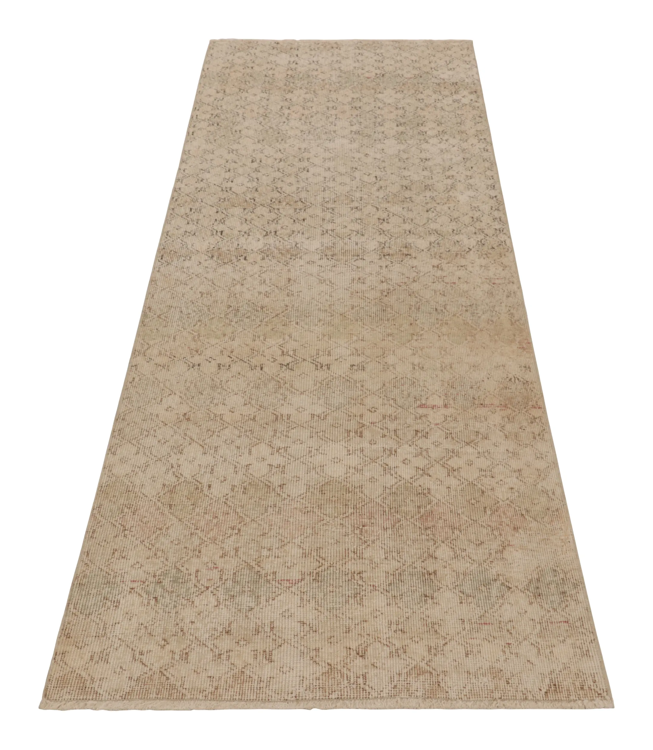 Vintage Turkish Distressed Geometric Runner Rug