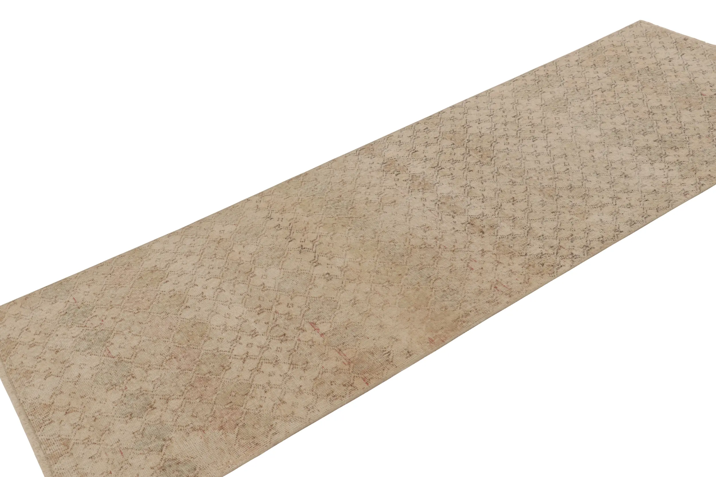 Vintage Turkish Distressed Geometric Runner Rug