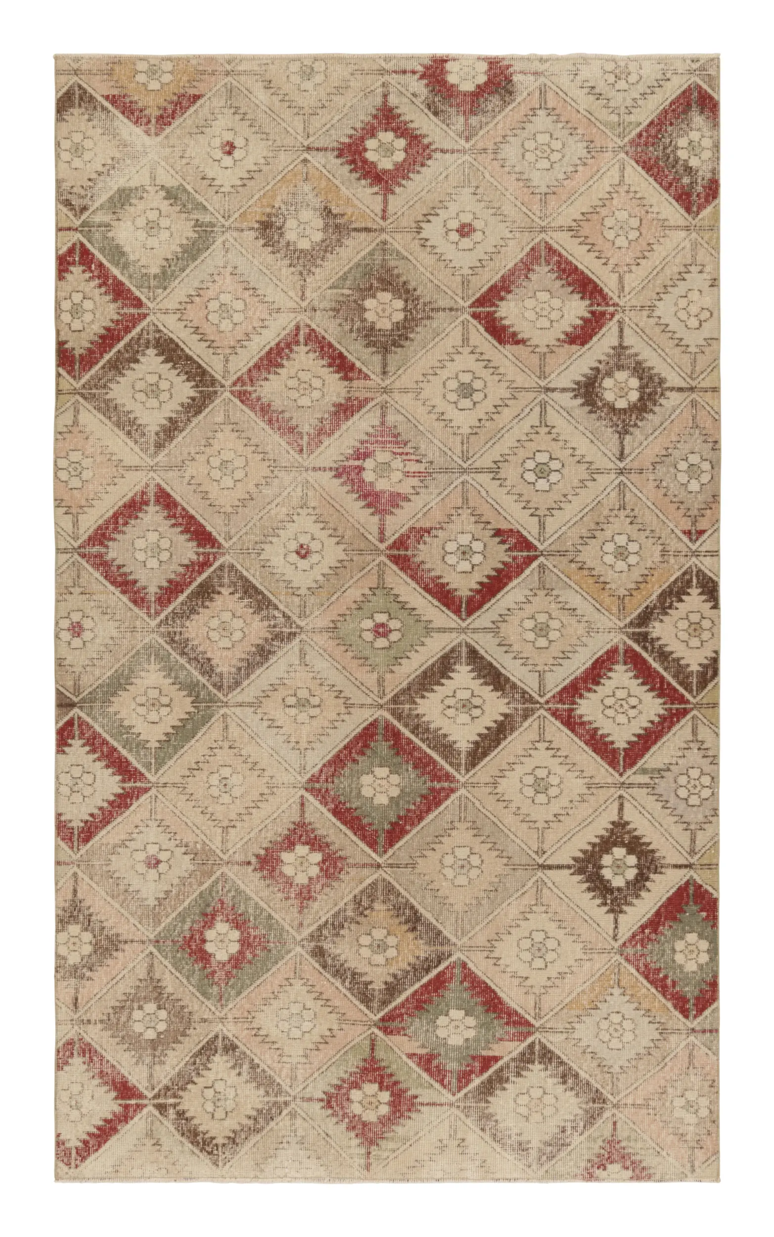 Vintage Turkish Distressed Geometric Rug