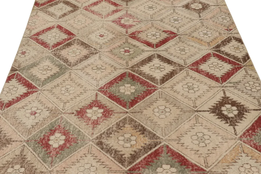Vintage Turkish Distressed Geometric Rug