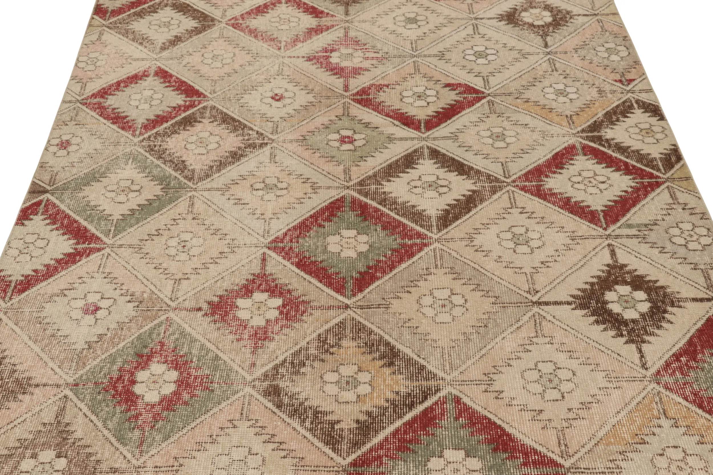 Vintage Turkish Distressed Geometric Rug