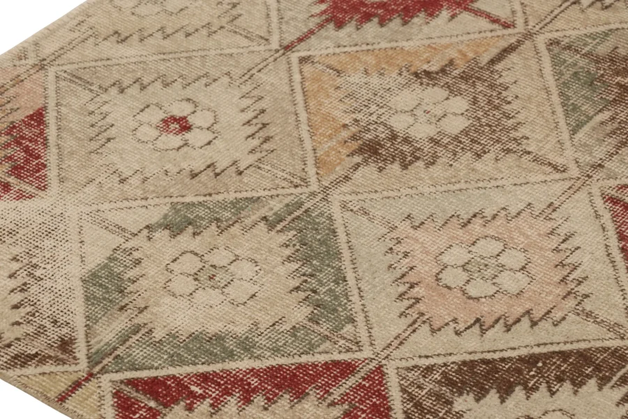 Vintage Turkish Distressed Geometric Rug