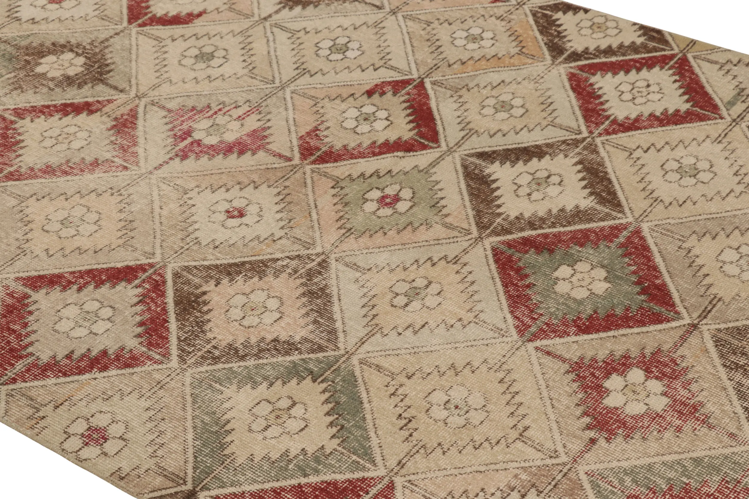 Vintage Turkish Distressed Geometric Rug
