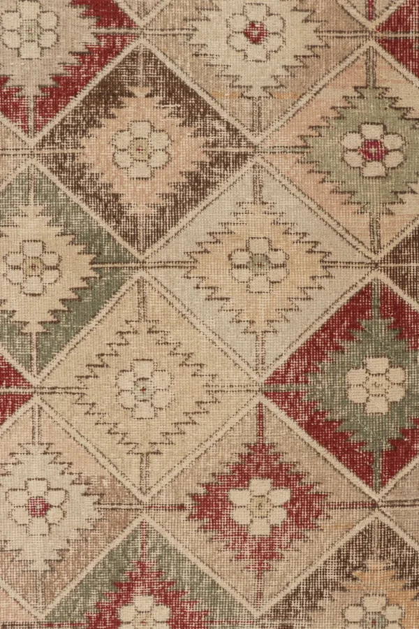 Vintage Turkish Distressed Geometric Rug