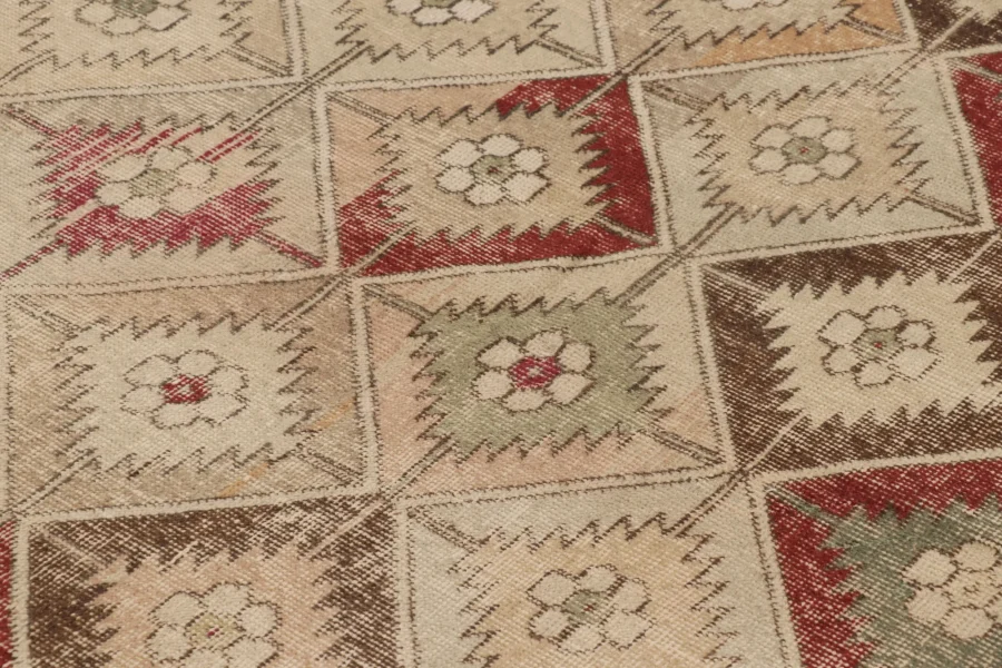 Vintage Turkish Distressed Geometric Rug