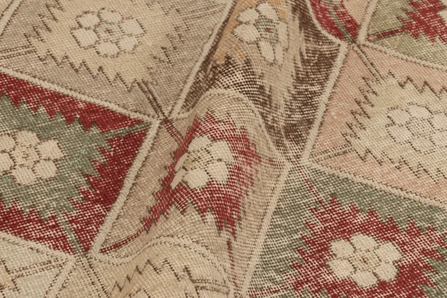Vintage Turkish Distressed Geometric Rug