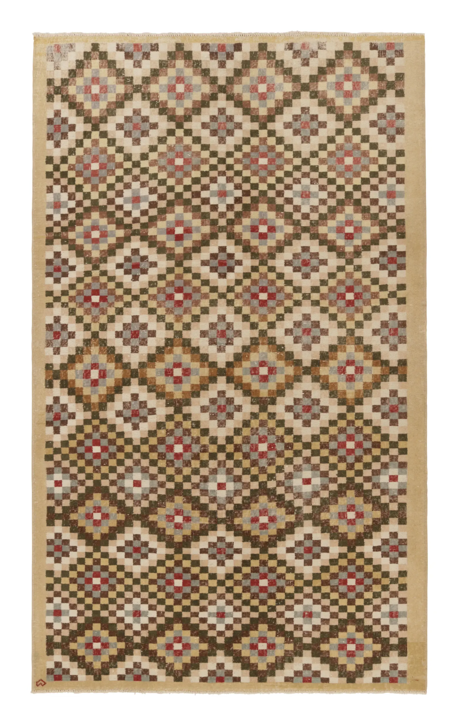 Vintage Turkish Distressed Geometric Rug